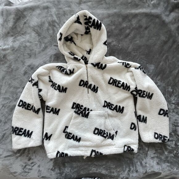 Forever 21 Oversized Fuzzy Sherpa Hoodie Plush White Sweatshirt Dream Womens L - Picture 1 of 13